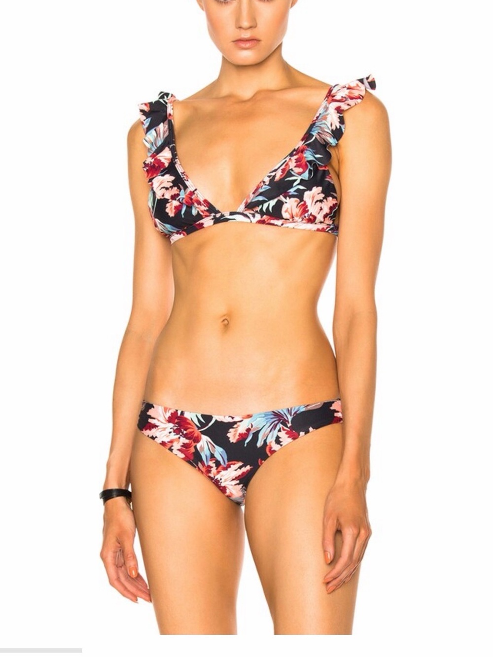 NEW! Floral Ruffle Triangle Bikini Set - Black Floral